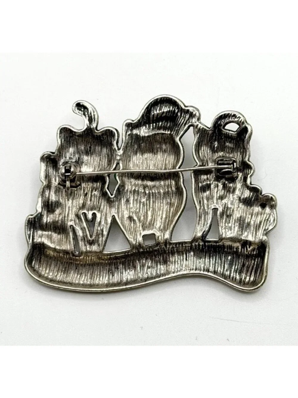 CAT PIN Brooch CHRISTMAS “Friends Are The Greatest Gift” Silver Tone Rhinestones